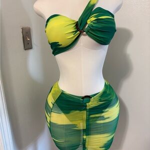 Green and Yellow Women Swim Bikini 3 pc Set